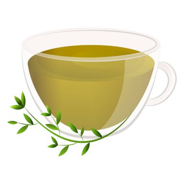 Güzel bir şeffaf kupa kokulu otlar ile lezzetli doğal çay. Beyaz arka plan üzerinde izole vektör çizim.