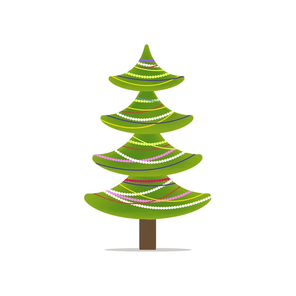 El símbolo del nuevo año, un hermoso, colorido, jodido árbol de Navidad verde decorado con lindas decoraciones de Navidad de diferentes formas y colores . — Vector de stock