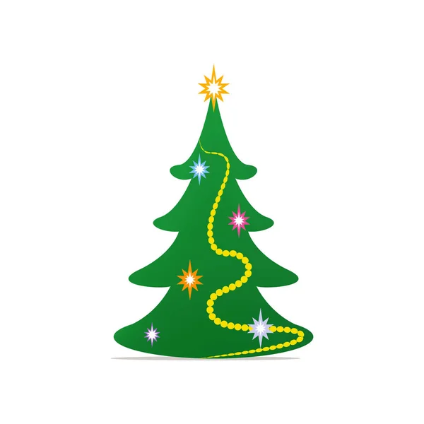 Symbolen för det nya året, en vacker, färgstark, jävla grön julgran dekorerad med söta julpynt i olika former och färger. — Stock vektor