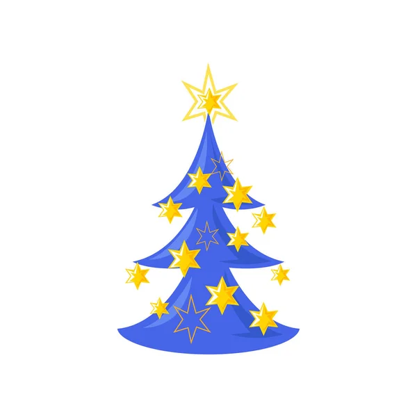 Le symbole de la nouvelle année, un beau sapin de Noël coloré et vert décoré de jolies décorations de Noël de différentes formes et couleurs . — Image vectorielle