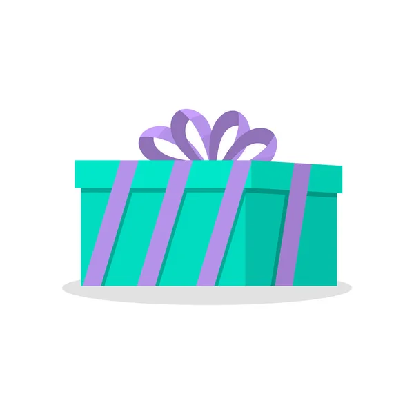 Bonita caja de colores con un hermoso arco maravilloso en el que se presenta un regalo para un ser querido para un evento importante para él . — Vector de stock