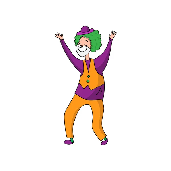 Clown divertente in bei vestiti di colore. Carino clown divertente e intrattiene il pubblico . — Vettoriale Stock