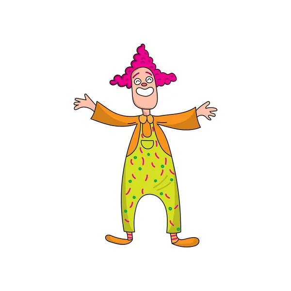 Clown divertente in bei vestiti di colore. Carino clown divertente e intrattiene il pubblico . — Vettoriale Stock