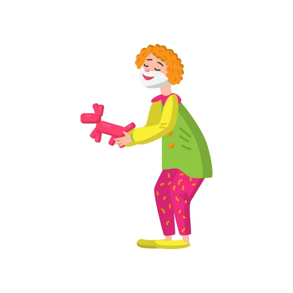 Legrační klaun v krásné barevné oblečení. Roztomilý klauna legrace a baví publikum. — Stockový vektor