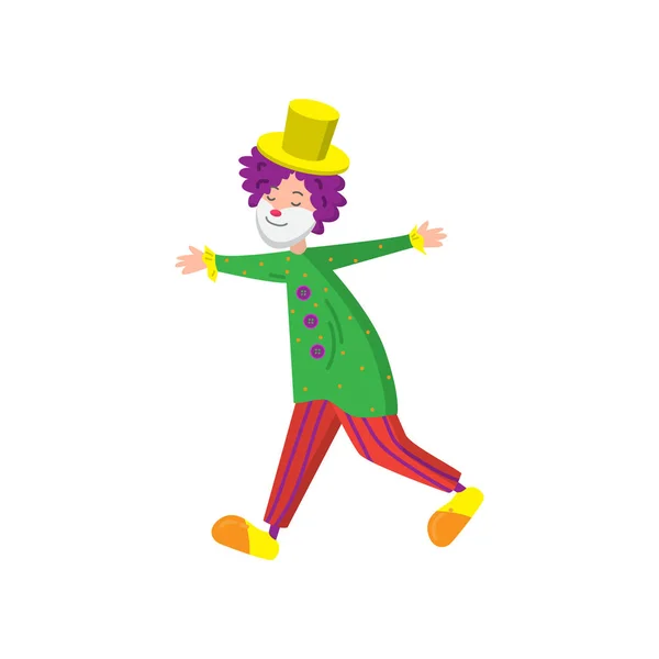 Zabawny clown w piękny kolor ubrania. Ładny clown zabawy i bawi publiczność. — Wektor stockowy