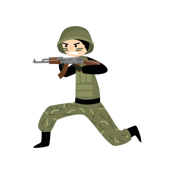 Militar en uniforme, sombrero duro y combate entrena habilidades de pintura en combate . — Vector de stock