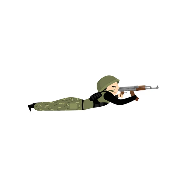Militär man i uniform, hård hatt och bekämpa paint tränar färdigheter i strid. — Stock vektor