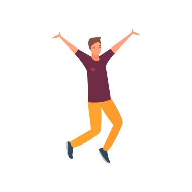 Mutluluk ve eğlenceli atlama Modern giyimleri genç güzel adam.