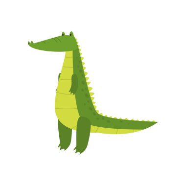 Genç yeşil şirin neşeli timsah boş zamanını harcıyor.