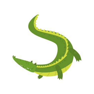 Genç yeşil şirin neşeli timsah boş zamanını harcıyor.