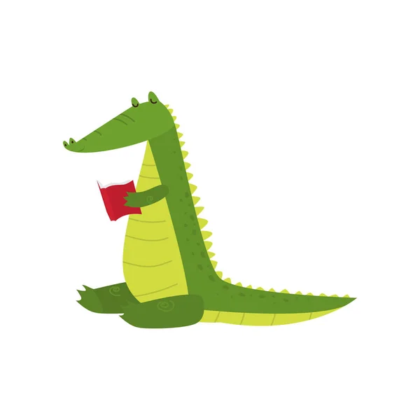 Młody zielony ładny wesoły krokodyl spędza swój wolny czas. — Wektor stockowy