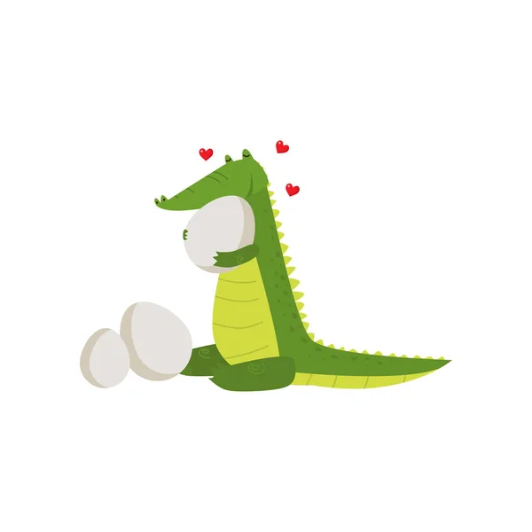 Junges grünes süßes fröhliches Krokodil verbringt seine Freizeit. — Stockvektor