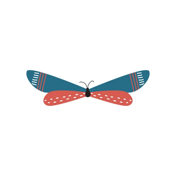 Krásné, Multi-barevný motýl s neobvyklým tvarem křídla a vzorců na nich. — Stockový vektor