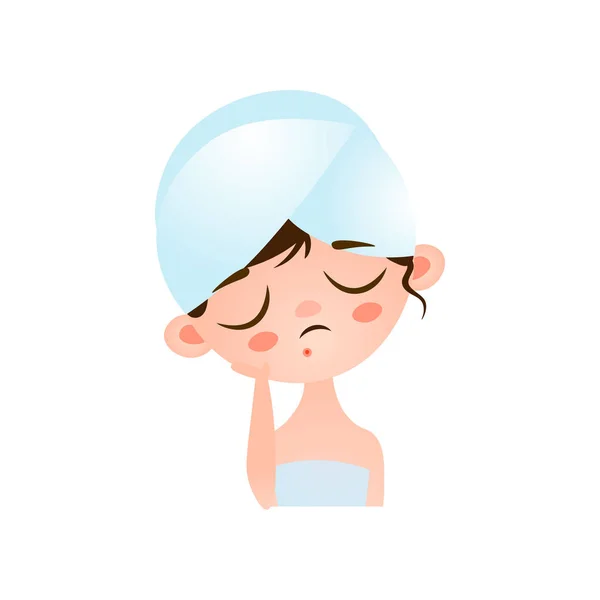 Giovane bambina è molto triste a causa della sua pelle problema sul suo viso . — Vettoriale Stock