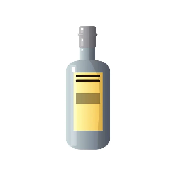 Bebida alcoólica em uma bela garrafa de vidro de forma incomum no fundo branco . — Vetor de Stock