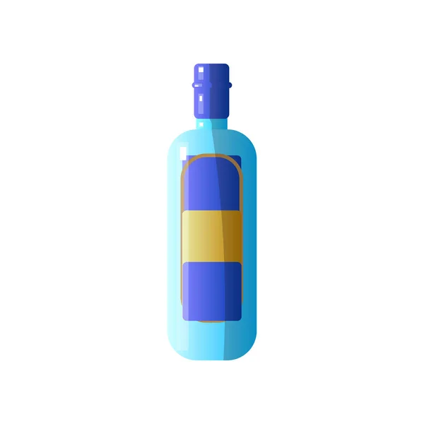 Bebida alcoólica em uma bela garrafa de vidro de forma incomum no fundo branco . — Vetor de Stock