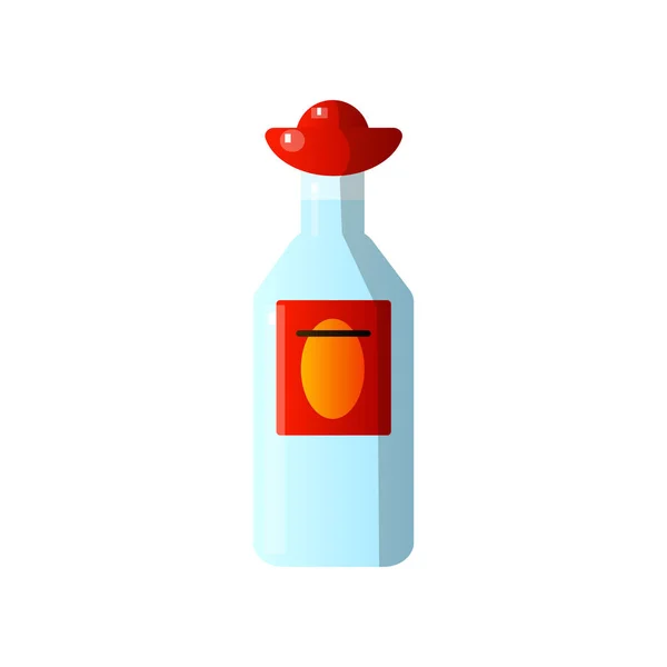 Bebida alcohólica en una hermosa botella de vidrio de forma inusual sobre fondo blanco . — Vector de stock