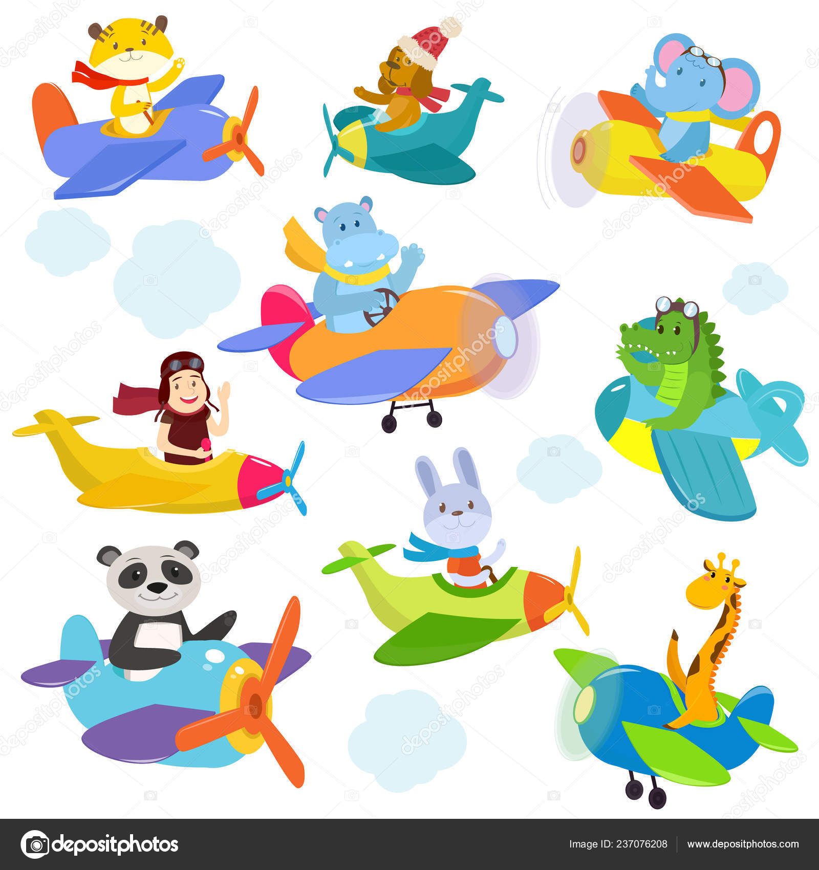 Set of funny cartoon planes with cute pilots. Stock Vector Image by  © #237076208