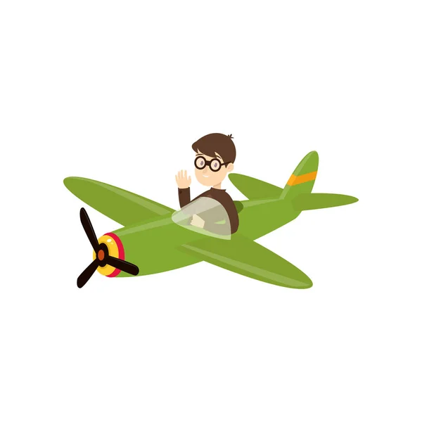 Divertido joven buceando en un hermoso avioncito . — Vector de stock