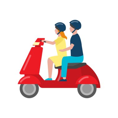 Beautiful colored two-wheeled scooter servants for movement and delivery.