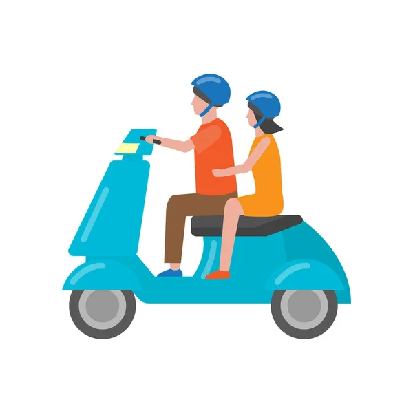 Belos servos de scooter de duas rodas coloridas para o movimento e entrega . — Vetor de Stock