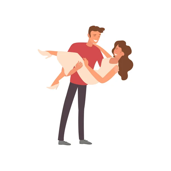 Feliz pareja amorosa joven novio y novia teniendo una cita juntos . — Vector de stock