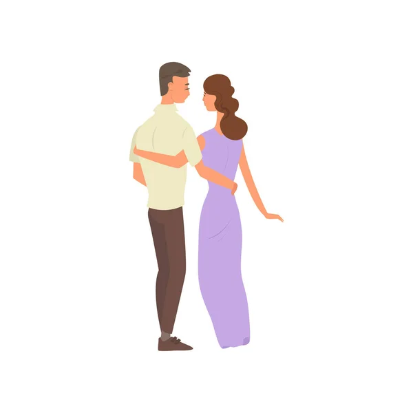 Feliz pareja amorosa joven novio y novia teniendo una cita juntos . — Vector de stock