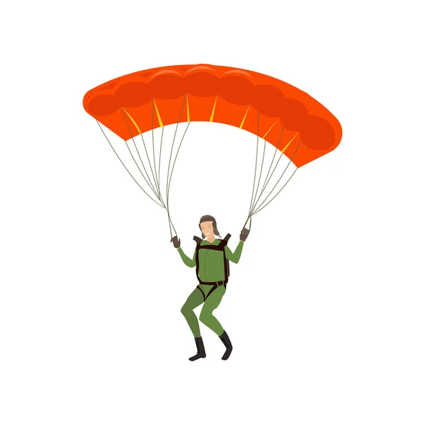 Skydiver engaged in a dangerous sport making jumps in the sky with a parachute. Extreme sport. — стоковий вектор