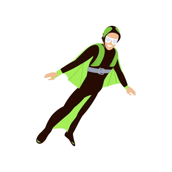 Paracaidista involucrado en un deporte peligroso haciendo saltos en el cielo con un paracaídas. Deporte extremo . — Vector de stock