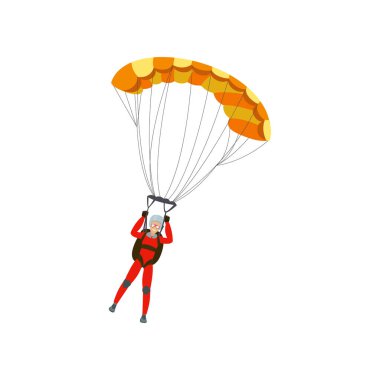 Skydiver engaged in a dangerous sport making jumps in the sky with a parachute. Extreme sport.