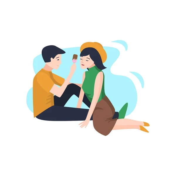 Una Pareja Joven Enamorada Pasa Tiempo Una Cita Ilustración Vectorial — Vector de stock