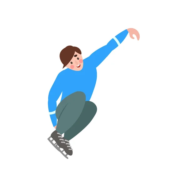 Jeune garçon mignon patins dans de beaux vêtements chauds faisant des figures . — Image vectorielle