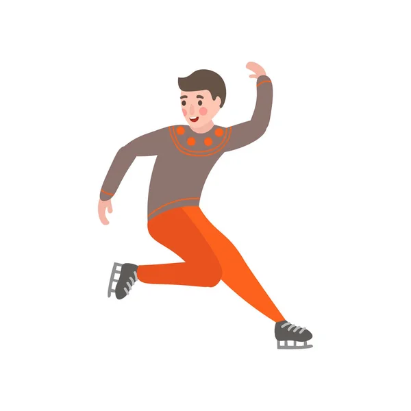 Jeune garçon mignon patins dans de beaux vêtements chauds faisant des figures . — Image vectorielle