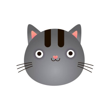 Şirin gri kedi yüz, bebek hayvan kafa vektör çizim