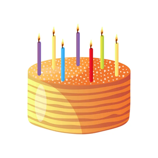 Смачний торт зі свічками, солодкий смачний десерт Векторні ілюстрації — стоковий вектор