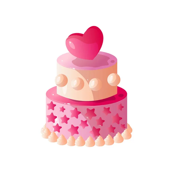 Pink Wedding or Birthday Cake, Sweet Tasty Dessert Vector Illustration — Stock Vector