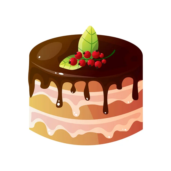 Delicioso bolo de chocolate com bagas de Rowan, doce saborosa sobremesa Vector Ilustração — Vetor de Stock