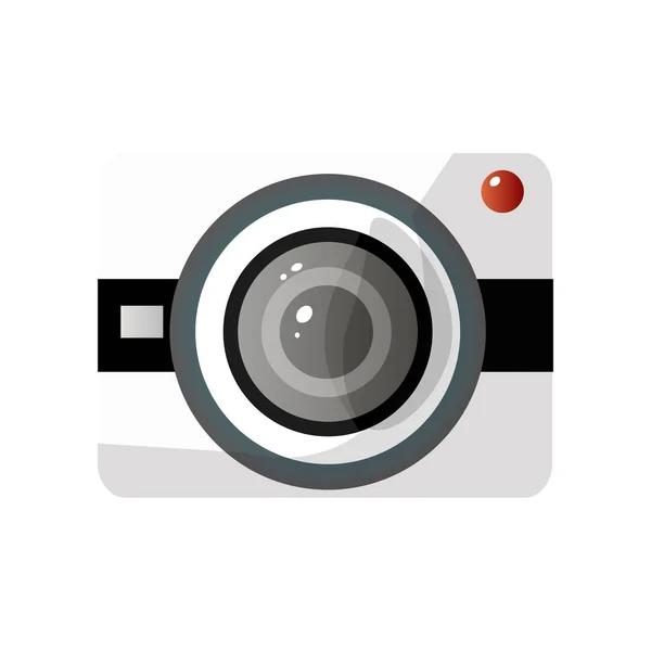 Moderne digitale Fotokamera mit Objektiv, Kameraanwendung Zeichenvektorillustration — Stockvektor