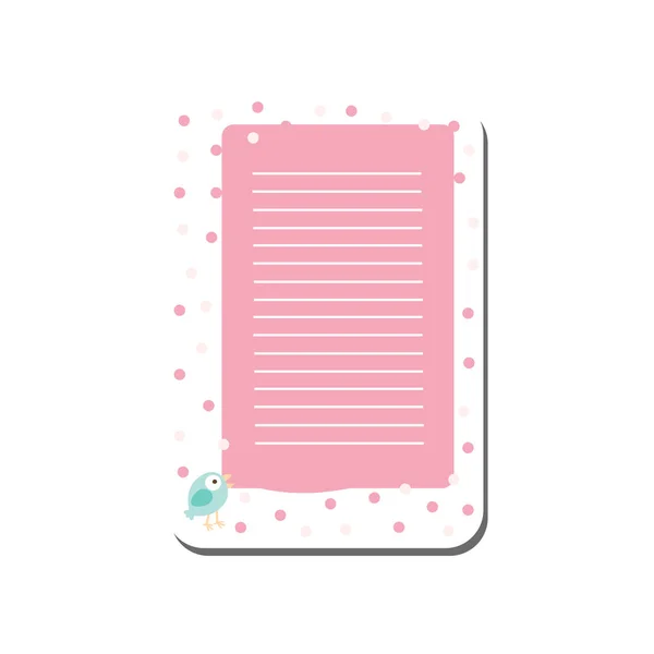 Carte mignonne avec place pour les notes, modèle à la mode rose doublé avec beau oiseau peut être utilisé pour le calendrier Daily Planner, Note Paper, Organisateur, Illustration vectorielle d'horaire — Image vectorielle