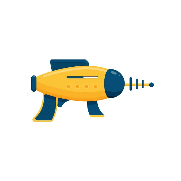 Espaço Laser Ray Gun, amarelo e azul brinquedo Blaster Vector Ilustração —  Vetores de Stock