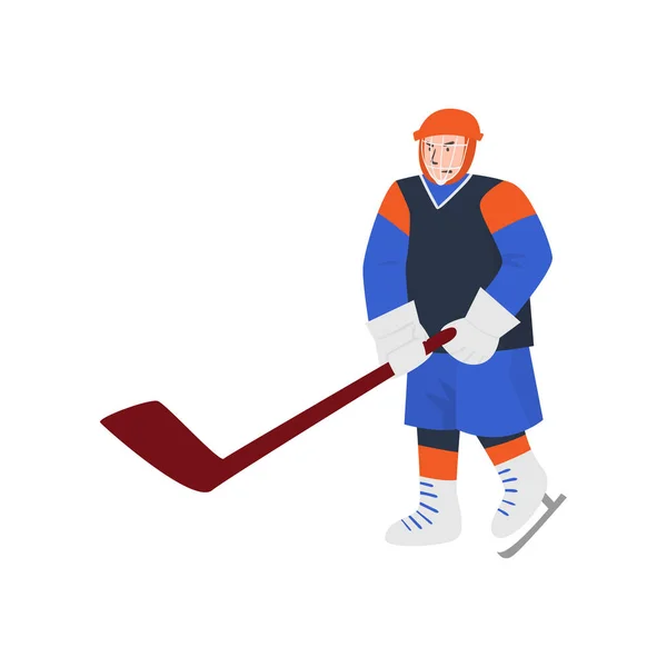 Serious hockey player of large stature is waiting for a pass — Stock Vector