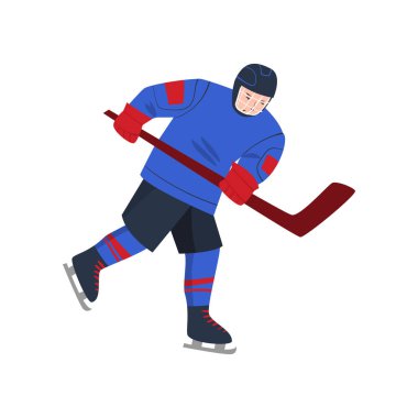 Hokey oyuncusu hızlı bir şekilde paten gider ve stick strike için kaldırdı