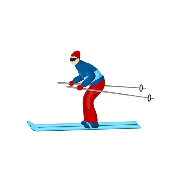 Лыжник наклоняется и движется по горизонтальному отрезку трассы — стоковый вектор
