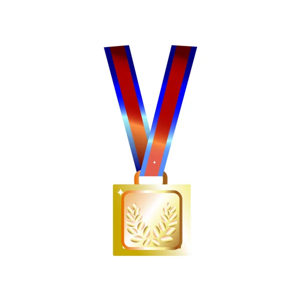 Simple brillance médaille carrée d'or, prix gagnant avec blanc vide et brins de laurier — Image vectorielle