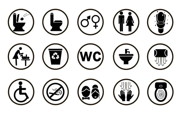 Set icone WC nero isolato su sfondo bianco — Vettoriale Stock