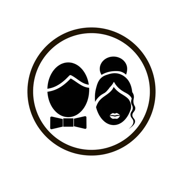 Einfaches Toiletten- oder Toilettenschild mit männlichen und weiblichen Gesichtern in einem schwarzen Kreis auf weißem Hintergrund. Nahsicht — Stockvektor