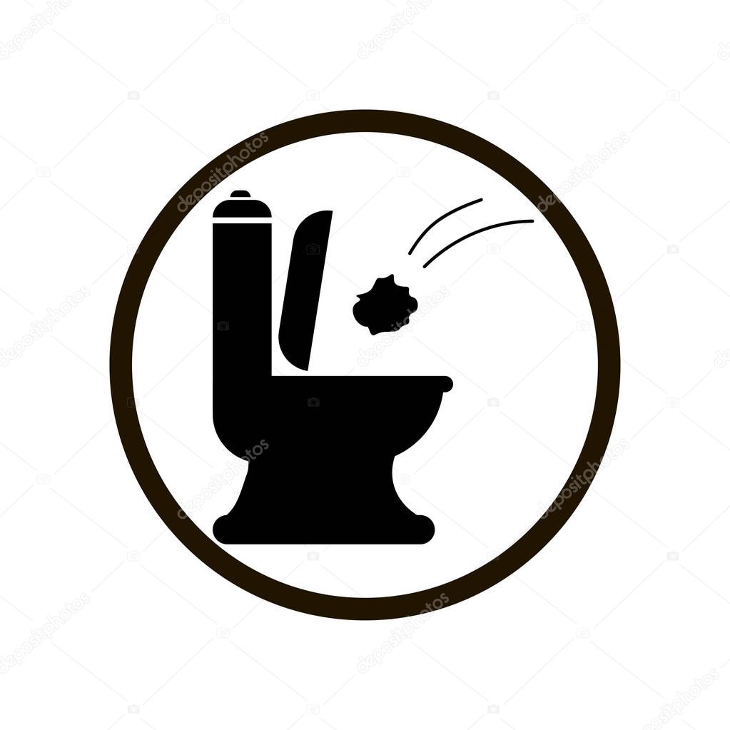 Black toilet icon with throwing paper tower flush toilet in circle