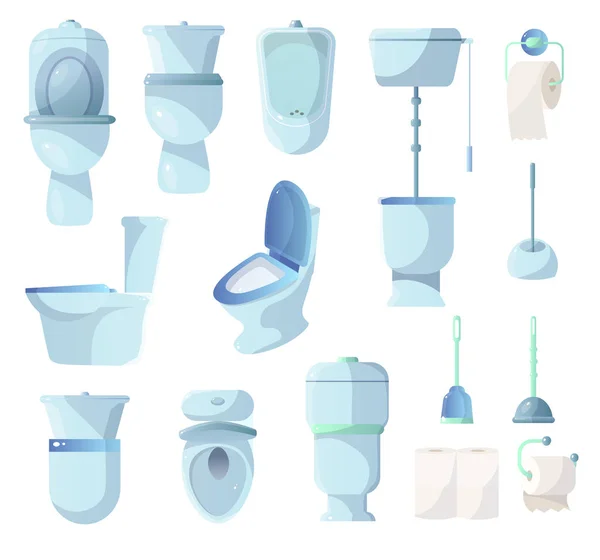 Ensemble de toilettes et autres équipements sanitaires isolés sur fond blanc — Image vectorielle