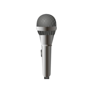 Close up view of radio microphone in realistic style with round black head and chrome grid. clipart