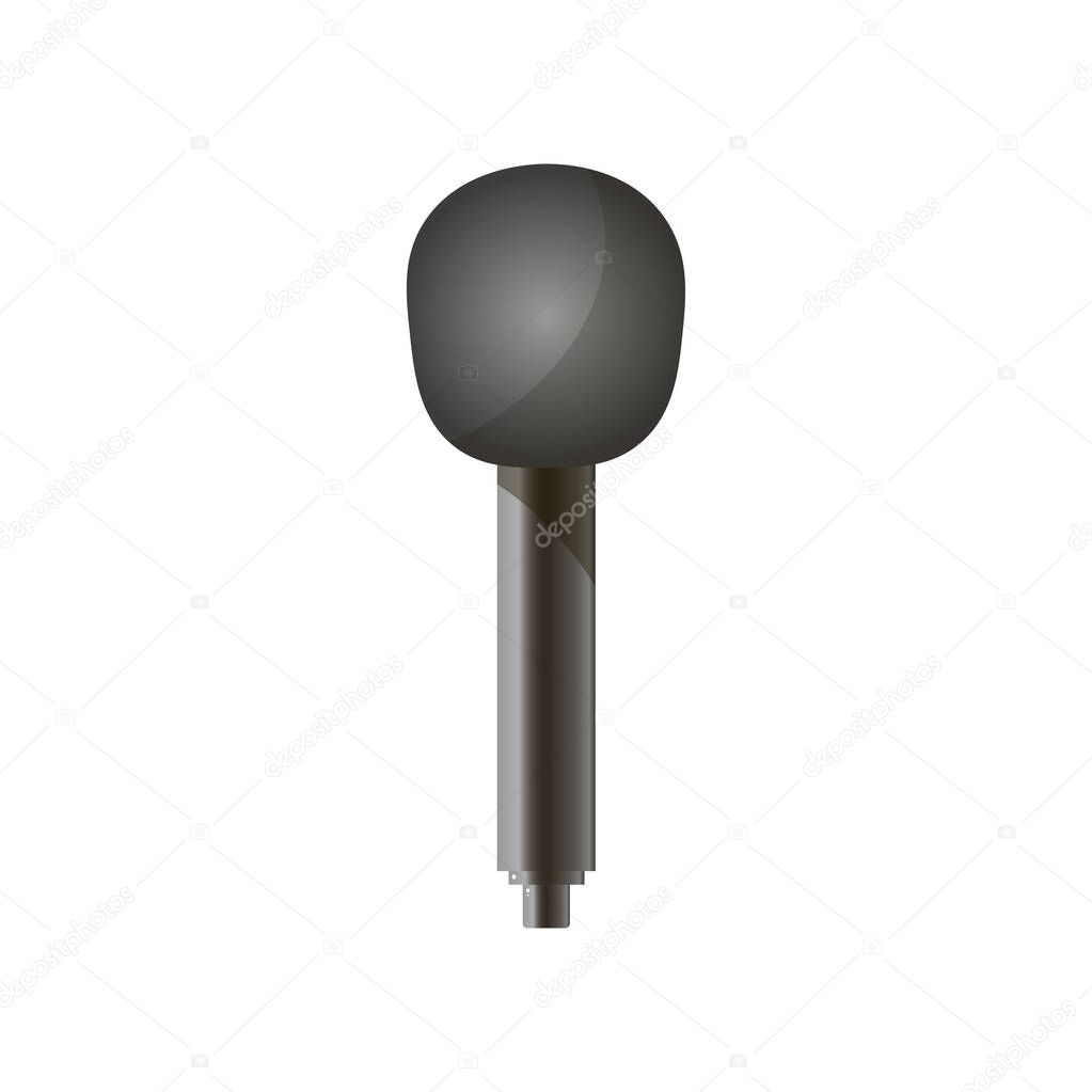 Close Up Of Classic News Microphone In Modern Style With Black Round Lining On The Head Isolated Against White Background Music Equipment And Technology Graphic View Icon Of Mic Premium Vector In Close Up Of Classic News Microphone In Modern Style With Black Round Lining On The Head Isolated Against White Background Music Equipment And Technology Graphic View Icon Of Mic Premium Vector In